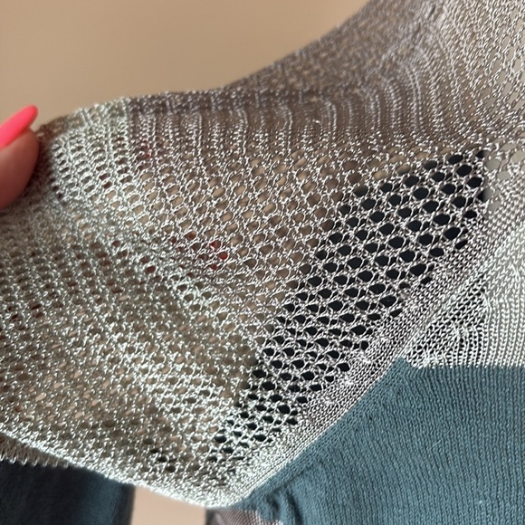 Vera wang NEW teal green gray partial sheer cardigan netting mesh / button up XL - Picture 3 of 14